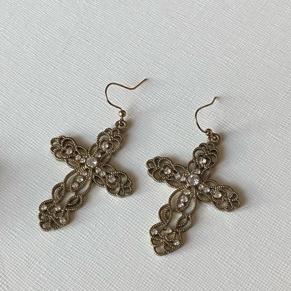 Zara Jewelry - Gold Cross Earrings with rhinestones